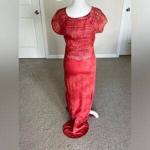 NWOT Free People Lace Maxi Dress Size Medium in Strawberry